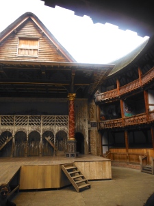 Inside the Globe Theater, getting a tour from one of the actors...