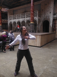 testing out my acting skills in the Globe Theater